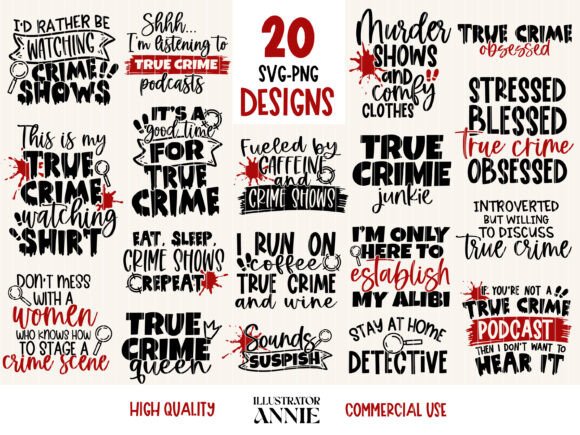 True Crime Addict SVG Quote Bundle: Graphics for Crafts & Content